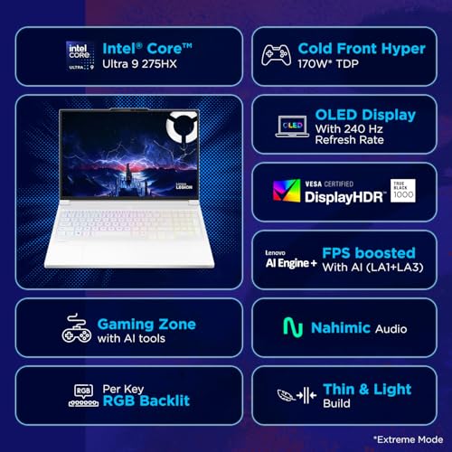 Lenovo Legion 7 2025 Intel Core Ultra 9 275HX| NVIDIA RTX 5070 8GB (32GB RAM/1TB SSD/WQXGA OLED/240Hz/16(40.64cm)/Windows 11/Office 2024+AI Now/White/2.0Kg), 83KY001GIN AI Powered Gaming Laptop