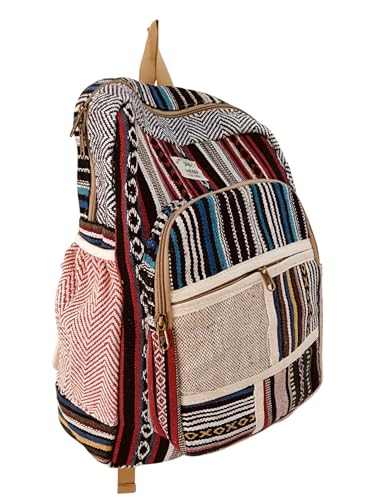 Kedar Kripa Hemp Pitthu Travel Bag Natural Hemp Material, Multicolor Striped Pattern, 3 Pocket Zipper Washable Bag For Man Woman And Boys Girls | Collage Bag Size H15 X L10 X W5 Inches