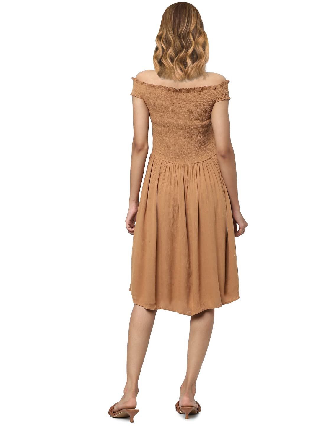 Only Women's Viscose A-Line Knee-Length Dress (15280970-Tobacco Brown_Tobacco 38)