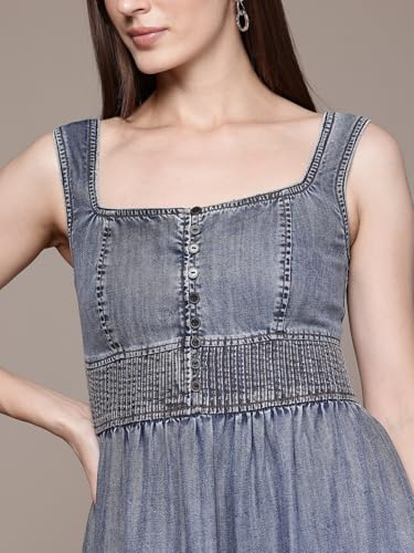 Label RITU KUMAR Blue Brenda Square Neck Short Dress