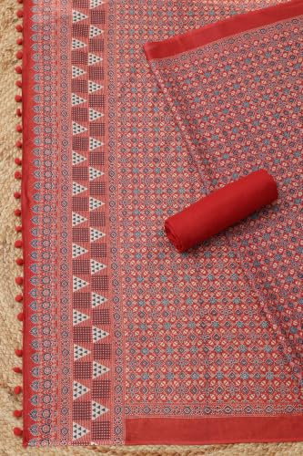 Soch Womens Rust Cotton Bandhani Dress Material