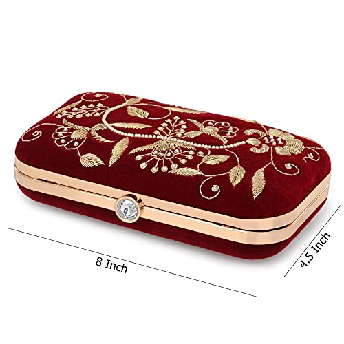 For The Beautiful You Maroon Embroidered Women's Clutch (D-705)