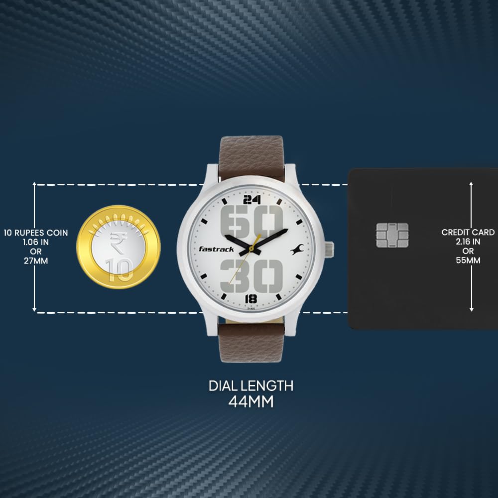 Fastrack Mens Analog White Dial Brown Band Leather Watch