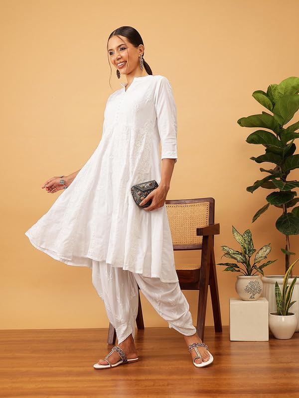 Ada Hand Embroidered Lucknow Chikankari Regular Fit Mid Rise Rayon Salwar for Women A711185 (XS) White