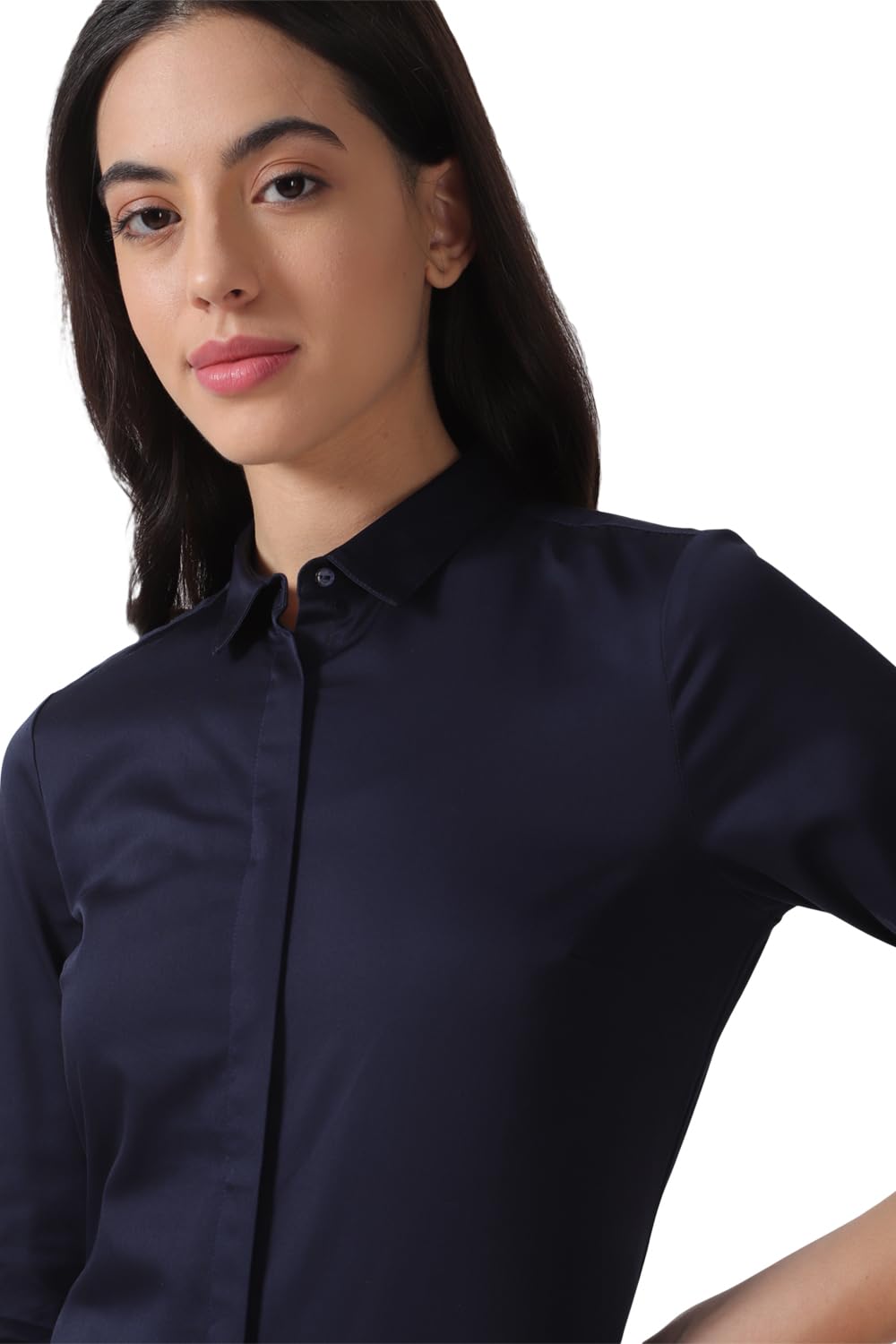 Van Heusen Women's Regular Fit Solid 3/4 Sleeve Cotton Rich Formal Shirt
