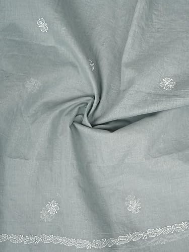 Ada Hand Embroidered Lucknowi Chikankari Unstitched Cotton Dress Material Suit Piece with Dupatta for Women 01A882279 Fossil Grey