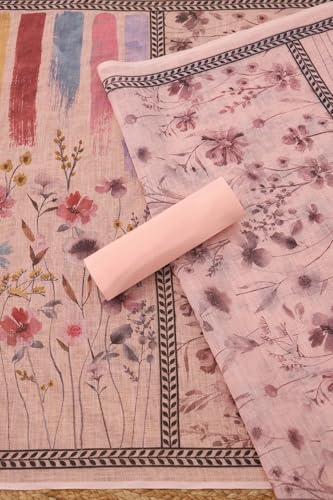 Soch Womens Peach Linen Blend Botanical Print Unstitch Dress Material With Sequins