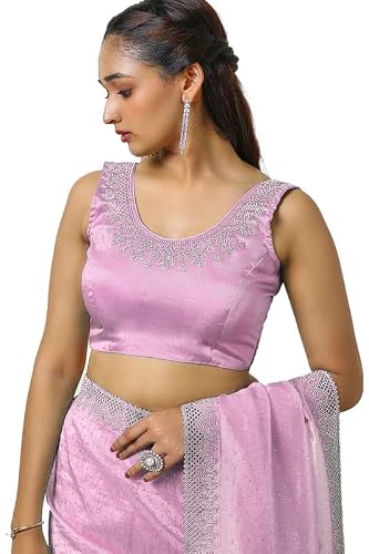 Soch Womens Lavender Organza Saree With Stone Work