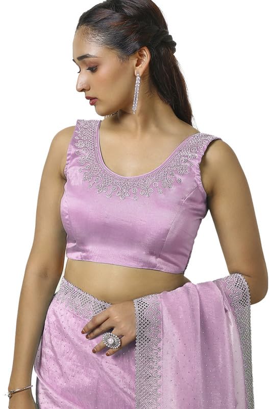 Soch Womens Lavender Organza Saree With Stone Work