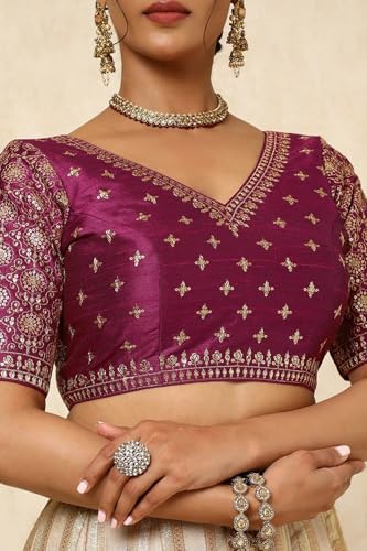 Soch Womens Magenta Tussar Embroidered Padded Blouse with Sequins