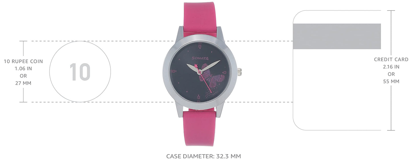 Sonata Quartz Analog Black Dial Pink Plastic Strap Watch for Women - NS87019SP01W
