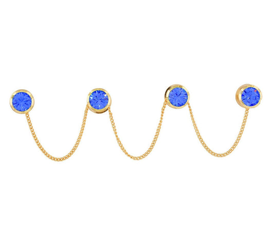 VAMA Original Round Gold Plated Kurta Buttons Studs Cufflinks With Chain for Men & Women (Navy Blue Kurta Buttons)