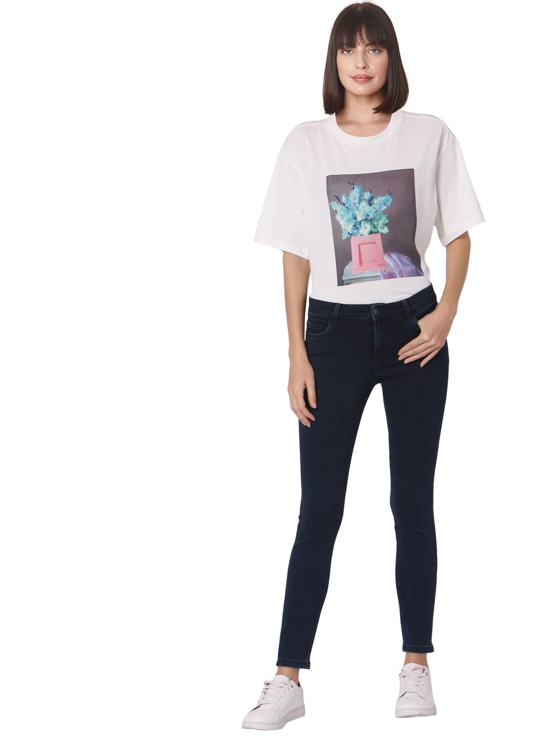 VERO MODA Women's Cotton Blend Skinny Fit Blue Classic Jeans_28