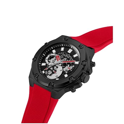 GUESS Silicone Sport Watch, Red/Black/Black, Classic
