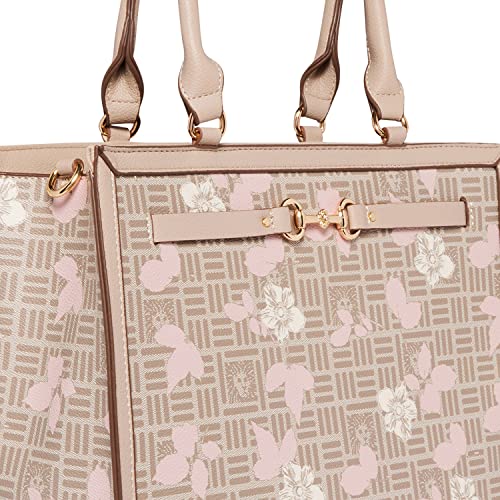 Anne Klein Medium Shopper Tote with Floral Overlay, Stone-Gardenia Multi/Stone, Stone-gardenia Multi / Stone