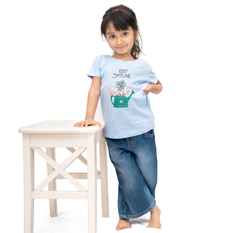 Real Basics Cotton Regular Fit Half Sleeve Cotton T-Shirts for Girls Pack of 3 (RB-G-HTop-P3-78-KEPSMILNG_SATRN_BOQUE)