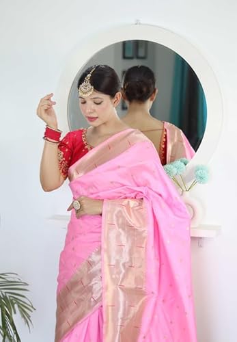 Panzora Woman's Pure Banarasi Paithani Silk Saree With Brocket Blouse Piece