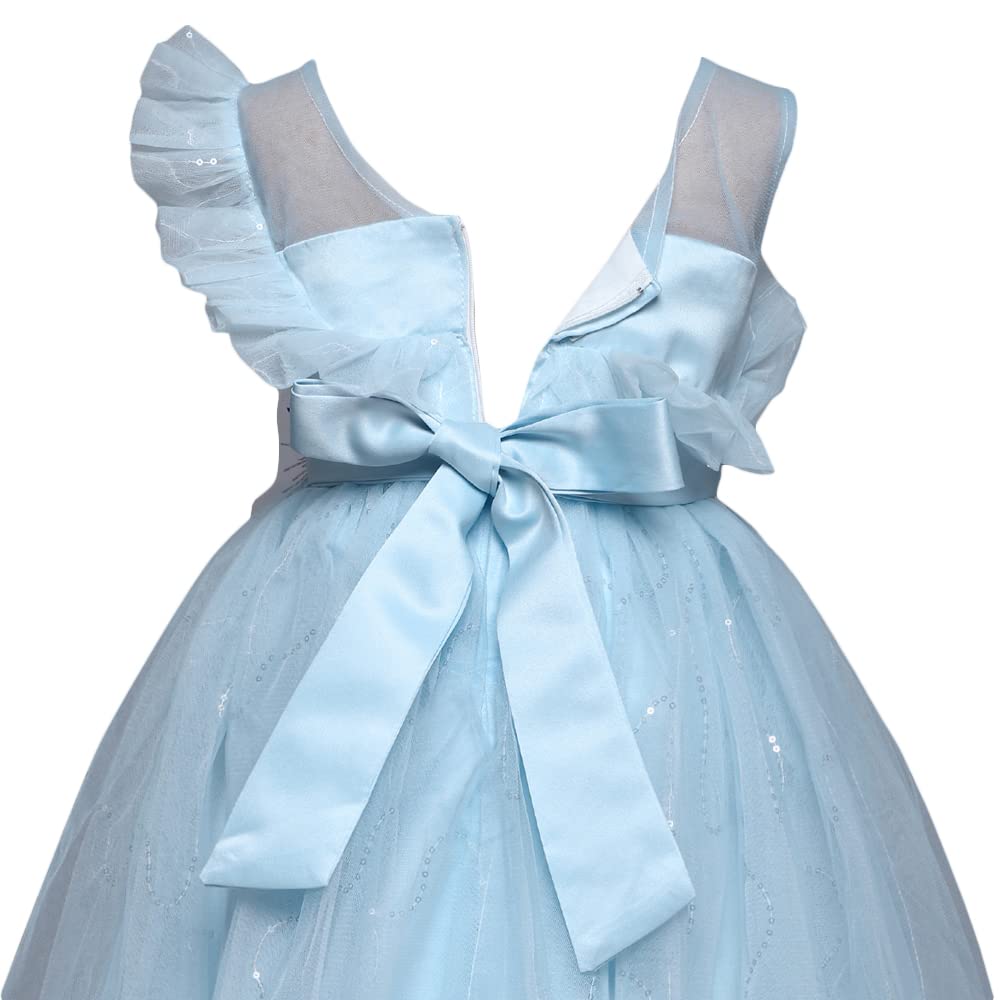 Hopscotch Girls Polyester Floral Applique Gown in Blue Color For Ages 11-12 Years (ZHG-4157002)