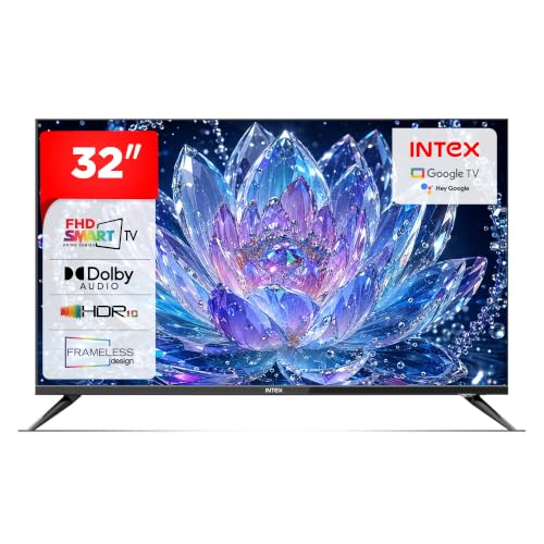 Intex 32 Inch Frameless HD Ready Smart Google TV | Android 14 | HDR10 | Dolby Audio | A+ Grade ADS Panel | 24W Speakers | Voice Control | Chromecast Built-in | Dual Band Wi-Fi | 280 Nits I LED-GV3207