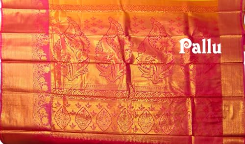 VFCollections Women's Traditional Handloom Kanchipuram Silk Pure Pattu Sarees | Rich Zari Woven Design | Unstitched Blouse (VFC135-12)