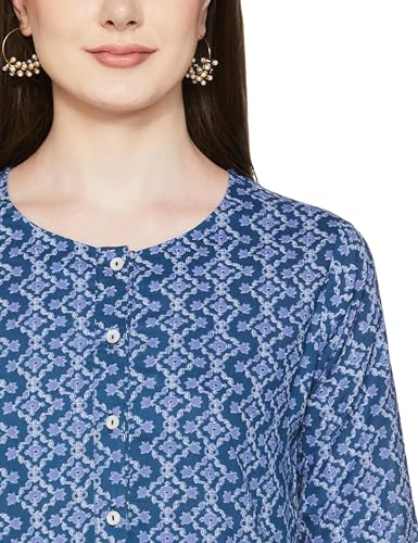 BIBA Women's Cotton Regular Tunic Shirt (ASRTD17929ESS23BLU_Blue