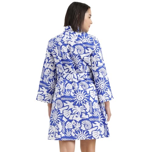 United Colors of Benetton Regular Fit Spread Collar Printed Dress (Size : XS) - 26P4WVNDR318I901 Blue