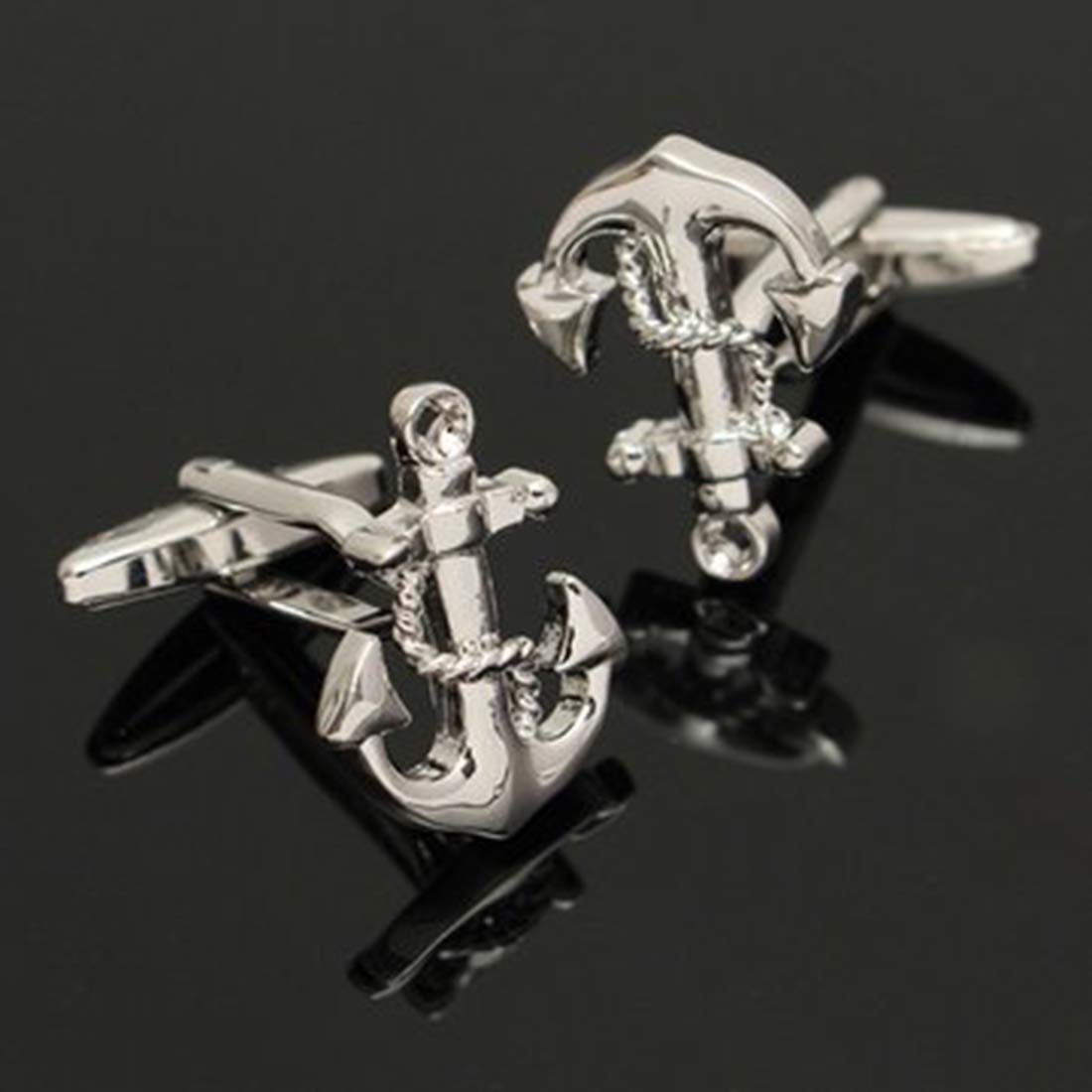 Peora Silver Plated Nautical Anchor Cufflinks for Men Boys Business Corporate Wedding Gift