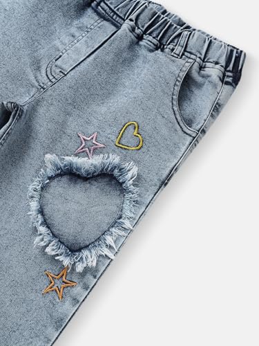 Nautinati Girls’ Patch Embroidery Jeans | Denim Pants for Girls | 4 to 8 Years Blue