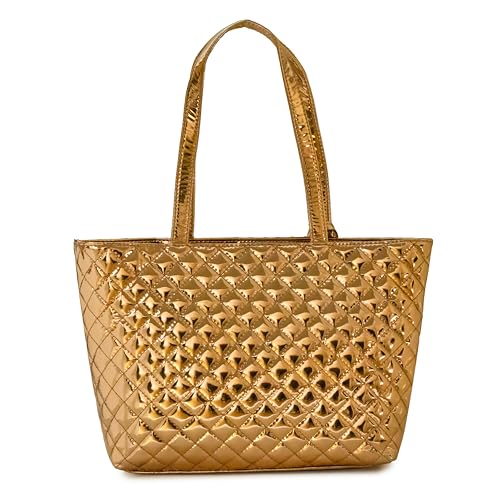 D' Amour Women's PU Leather Durable & Elegant Multi-Pocket Design Mirror Tote Handbag Ideal for Work, Travel & Gifting (Copper)