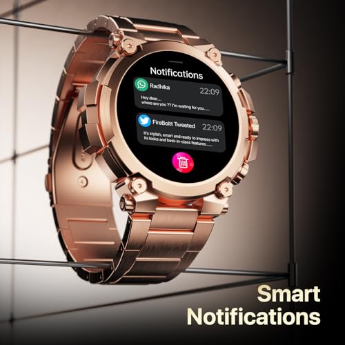 Fire-Boltt Dominian 36.3mm (1.43 inch) AMOLED Display, Stainless Steel Design, 466 * 466 px Resolution, Bluetooth Calling, Multiple Sports Modes, Health Mode, IP67, Weather Updates (Rose Gold)