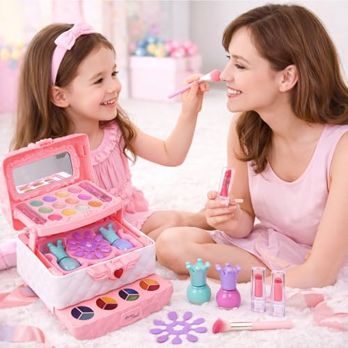 Amazon Brand - Jam & Honey Kids Makeup Kit for Girl, Girls Princess Play Make Up Toys Unicorn Toys for Girl Real Washable Makeup , Makeup Set for Age 3+ Year Old Birthday Gift (Makeup Kit)