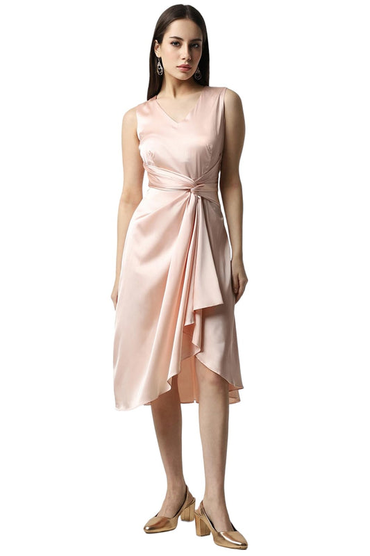 Van Heusen Women's Polyester Blend Asymmetrical Knee-Length Dress (VWDRERGHD97006_Pink