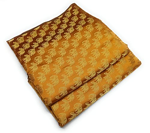 Colovila Women/girls Ethnic Unstitched Brocade Poly Silk With Golden Jacquard Work Fabric/Cloth/Dress Material For Suit, Lehnga, Blouse, Kurti, Thakur Poshaak etc. (Mustard Yellow, 5 Meter)