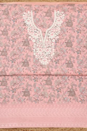 Soch Womens Peach Cotton Digital Printed Botanical Chikankari Embroidered Dress Material