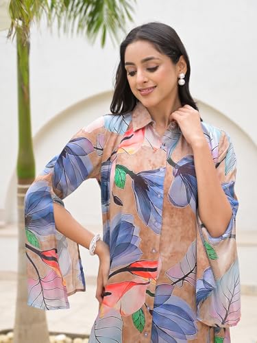 Divena Brown Digital Printed Chinon Kaftan Dress