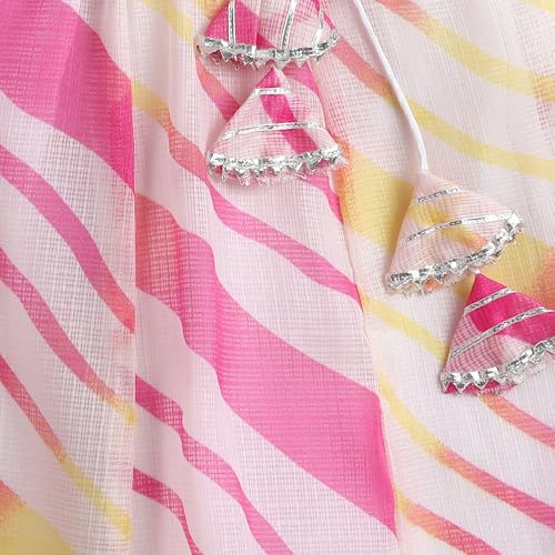 Hopscotch Girls Short Sleeves Pink 3-Pc Leheriya Lehenga Set For Age (4-5 Years)