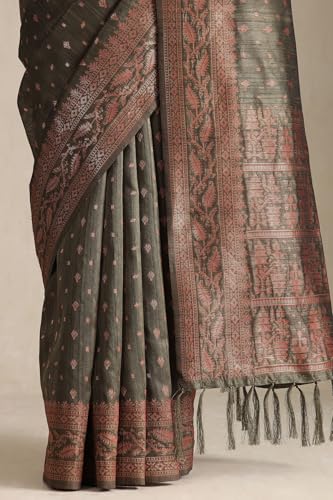 Soch Womens Olive Tussar Woven Design Saree