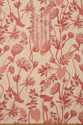 Soch Womens Peach Cotton Botanical Print Unstitch Dress Material With Sequins