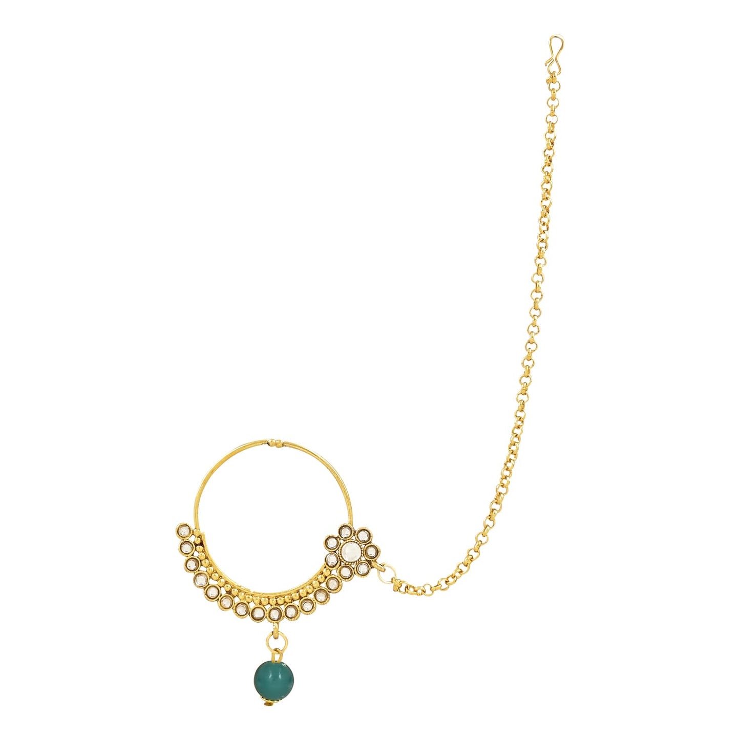 I Jewels Wedding Collection Traditional Ethnic Gold Plated Pearl & Kundan Stone Work Bridal Jewellery Set For Women (Green) (BLP036G)