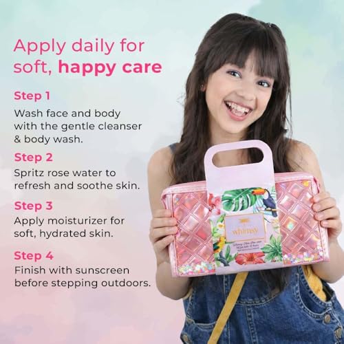 Whimsy Beauty Kids Body Care Gift Set | Moisturizer, Body Wash, Face Cleanser, Rose Water & Sunscreen | Non-Toxic Skincare Kit for Girls & Pre-Teens | Birthday Return Gift (Pack of 5)