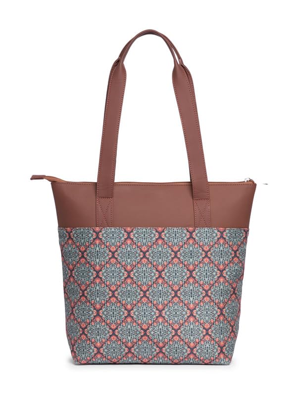 ZOUK Kolkata Nouveau Motif Printed Women's Jute Handcrafted Vegan Leather Multicolor Everyday Tote