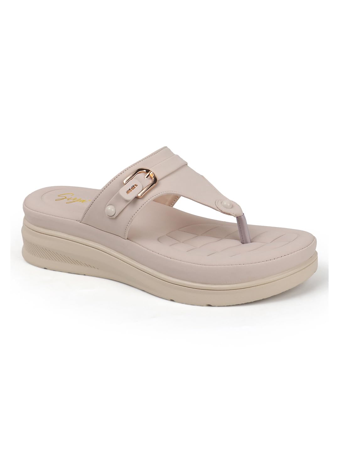 SVYA, Women Wedge Heels Thong Sandals| Comfortable Flats Sandals (Cream, UK Footwear Size System, Adult, Women, Numeric, Medium, 7)