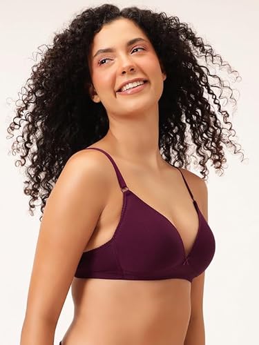 Clovia Women's Padded Non-Wired Demi Cup Plunge Bra (BR5057G15_Purple_36D)