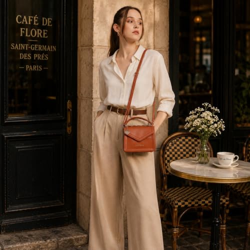 Caprese X Emily in Paris Tiara Small Satchel - Premium Textured Faux Leather Handbag for Women with Multi-Compartment Interior, Adjustable Detachable Strap & Exclusive Chain Flower Charm