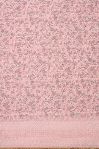 Soch Womens Peach Cotton Floral Print Unstitch Dress Material With Thread Work