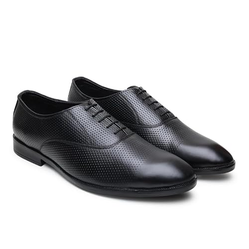 HAYES LONDON Formal Troy Shoes for Men | Black Textured Genuine Leather | Versatile Comfort | Size 8