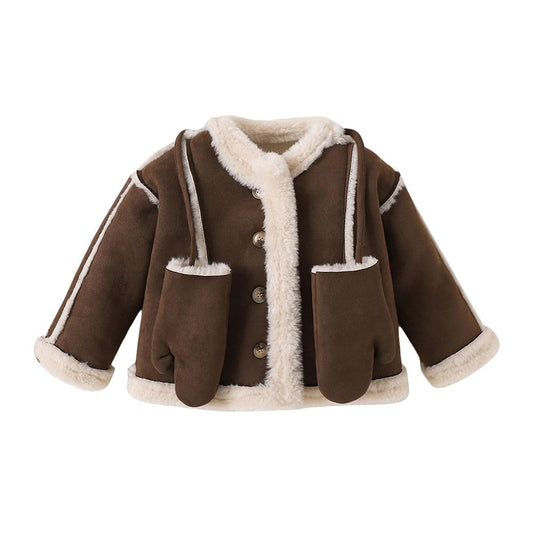 Hopscotch Girls Polyester Waist Length Jackets in Brown Color For Ages (5-6 Years)