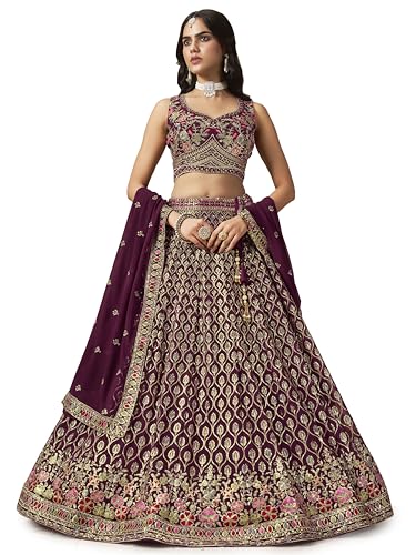 Zeel Clothing Women's Sequins and Thread Embroidered Work Georgette Lehenga Choli With Dupatta (5134-Women-Lehenga-Choli-Latest; Free size) (Maroon)