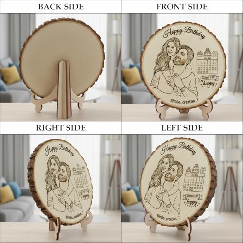 Natural Wooden Slice Photo Frame | 6 Inch Custom Photo Gift Item | Laser Engraved Natural Wood Slice with Stand | Handmade Personalized Gift for Wedding