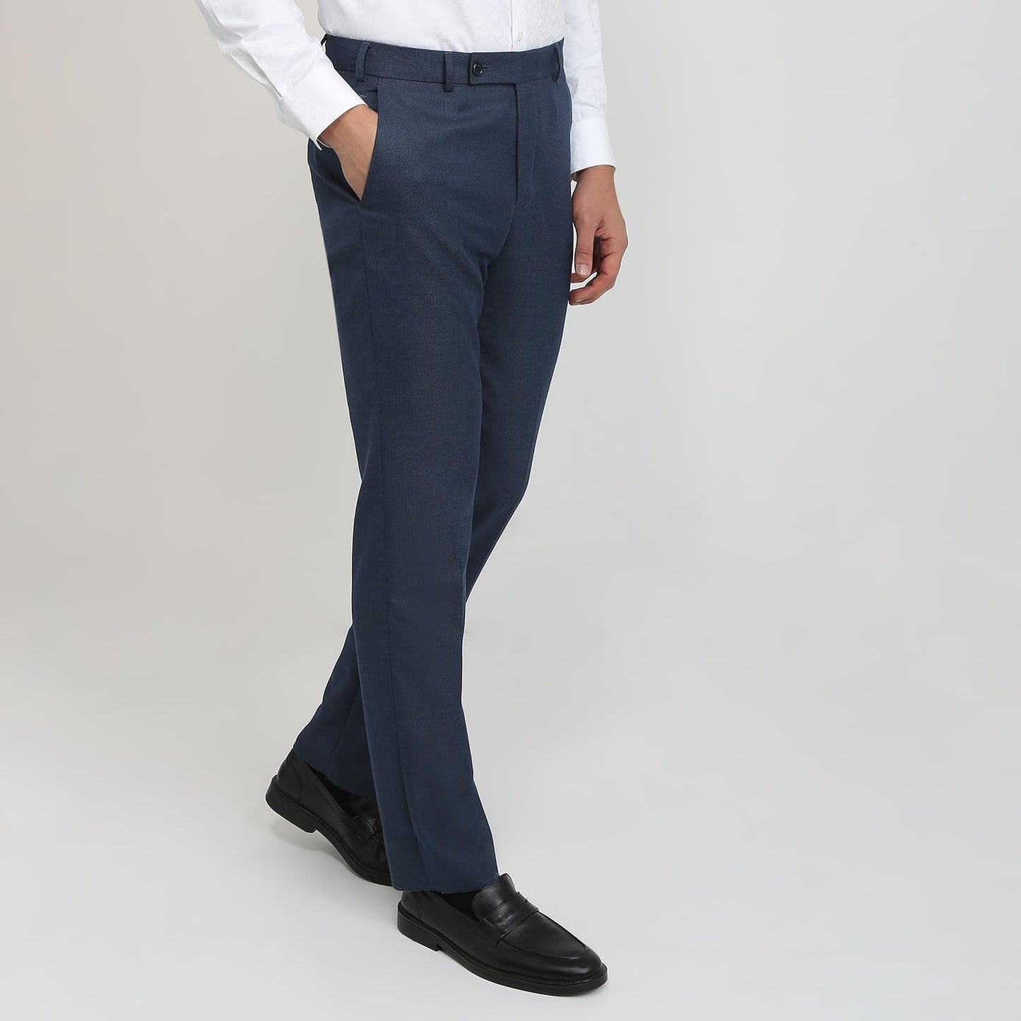 Park Avenue Men Regular Fit Solid Pattern Poly Viscose Blend Flat Front Formal Trouser Medium Blue